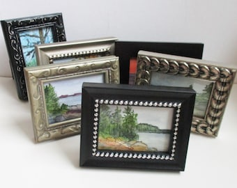 Miniature Painting ACEO Framed Artist Trading Card Landscape Seascape Watercolor Pen Small Paintings Western Avenue Artist Kathleen Daughan