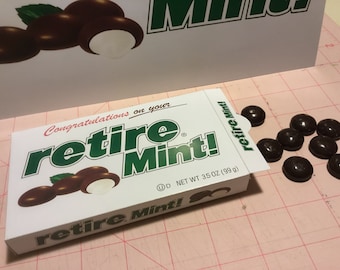 Retirement "Retire Mint" printable cover for Junior Mints box, sign