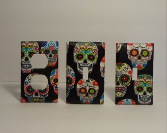 Switchplate Cover. Sugar Skulls Light Switch Plate Cover. Handmade Light Cover. Electrical plate cover. Kitchen Decor. Bedroom Decor.