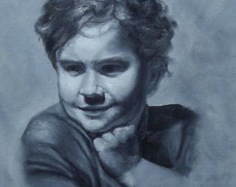 Mischievous Original Oil Painting Portrait of a Little Boy 12x16