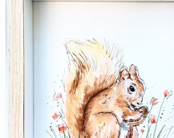 3/3 Original Woodland Watercolour Painting Squirrel