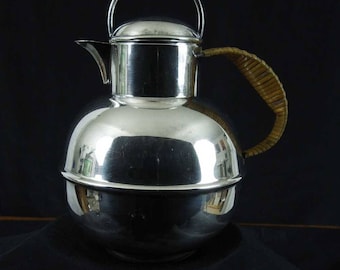 Apollo E.P.N.S. Silver Teapot or Creamer. #2134. Rattan Wrapped Handle by Bernard Rice's Sons Inc. Silver Plated.