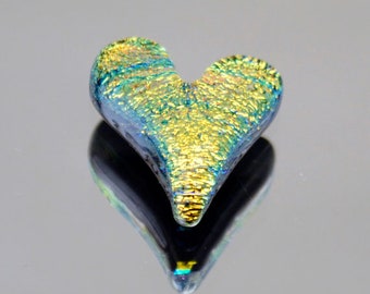 Dichroic Heart Tile, Dichroic Cabochon, Heart Tile, Heart Cab, Jewelry Cabochon, Mosaic Heart Tile, Gold Heart, Handmade Heart, Small Heart