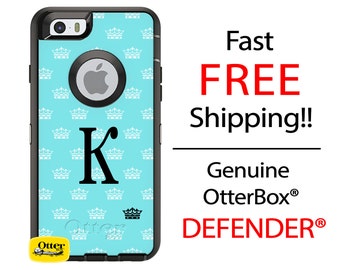 OTTERBOX DEFENDER iPhone X, 8, 8 Plus, 7, 7 Plus, 6/6s, 6 Plus, 5/5s/SE, iPod Touch Custom Crown Princess Phone Case Monogram Personalized