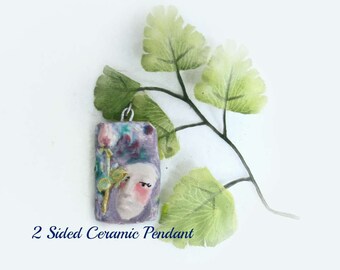 2 sided pendant,,ceramic pendant, pendant necklace,face pendant, dog pendant, # 54