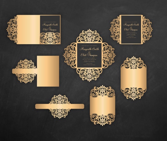 Download Laser cut wedding invitation Set Cricut Templates Gate Fold