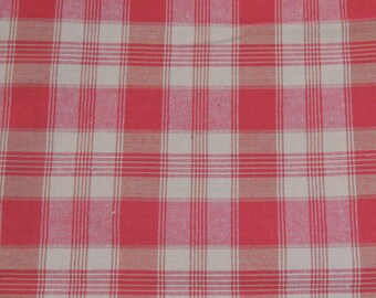 Beige and Red Plaid cotton fabric coupon