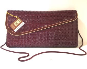1980s Burgundy Glomesh Clutch with Gold Chain
