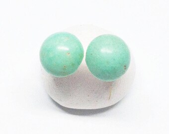 Kingman Turquoise Gemstone . 7mm Smooth Domed Round . Sterling Silver Posts Studs Earrings . Robin Egg Blue . December Birthstone . E16114