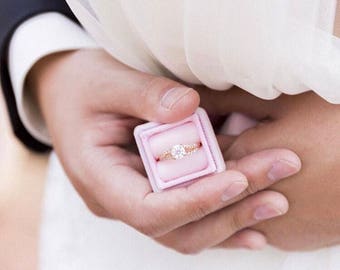 Velvet Ring Box in Pink Blush Velvet and Grosgrain For Weddings, Heirloom Jewelry, Gifts for the Bride to Be