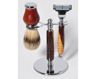 Razor set, shaving set, razor handle, badger brush, cocobolo razor, shaving razor, Mach 3, Fusion, razor shaving