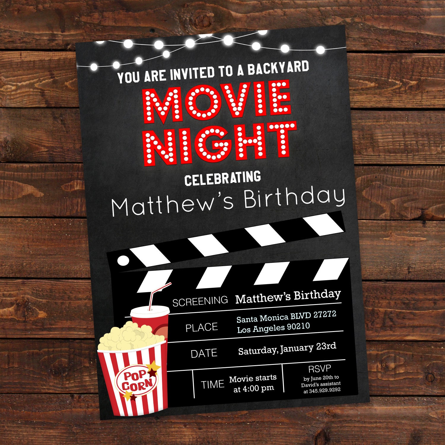 Printable Backyard Movie Night Party Invitation Movie Night