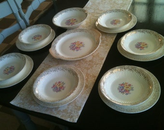 14 piece vintage set Royal China Union Made Royal Bouquet 22 kt gold Sebring Ohio