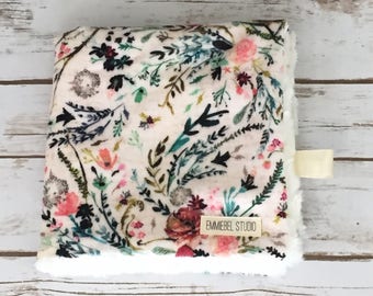 Girl Lovey Blanket - Lovey - Lovey Blanket - Pink Blanket - Blush Lovey - Floral Blanket - Blush Blanket - Baby Lovey - Minky Blanket -