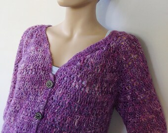 Crochet cardigan, Cardigan Women, Purple Cardigan, Cardigans, Women's Cardigan Sweaters, Silk-Linen Top, Gift for Her, Available in S/M
