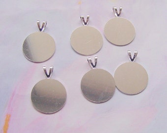 8 Flat Disk Pendant Blanks With Bail