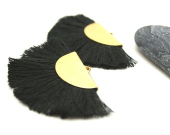 2 Large Tassels, Fan Shape Tassel, Black Tassel, Jewelry Making, Gold Tassel, Earrings Tassel