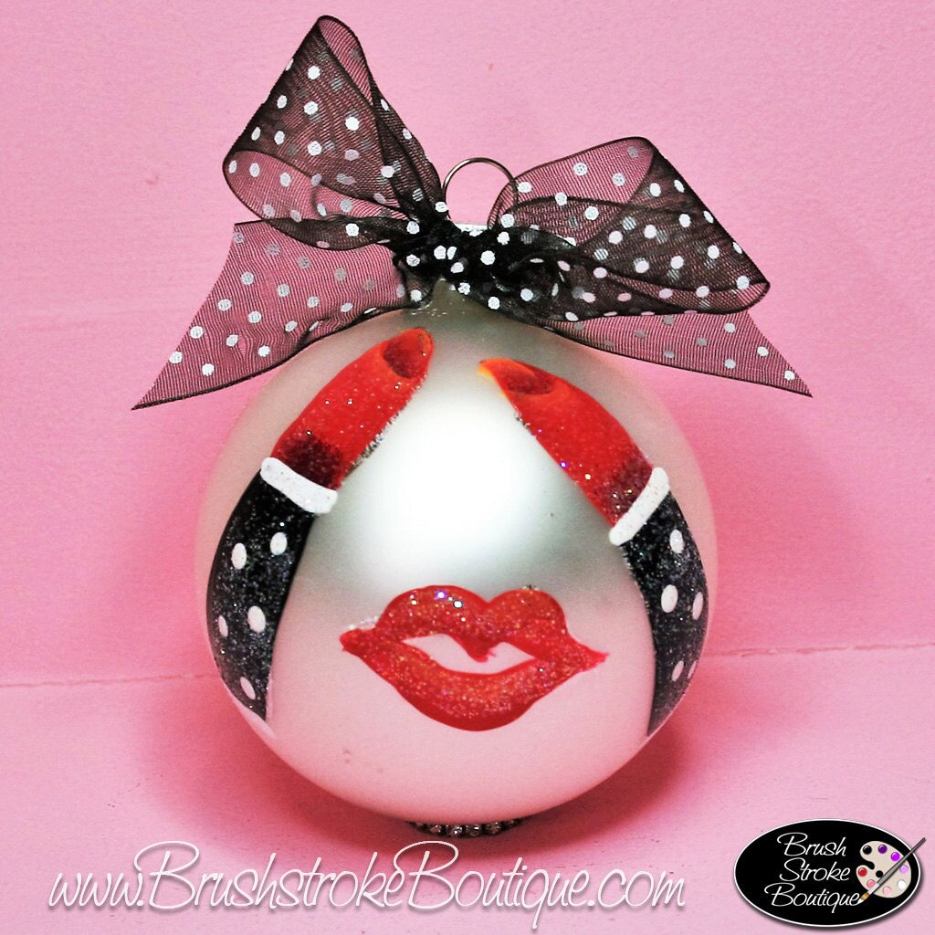 Red Hot Lips Ornament Hand Painted Glass Ball Ornament