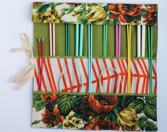 Knitting Needle Organizer, Knitting Needle Case, Knitting Accessory, Vintage Green Floral by Knotted Nest
