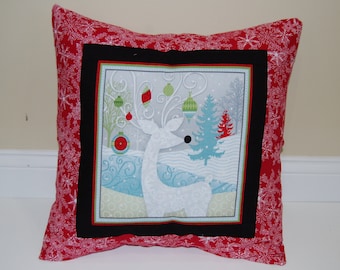 Christmas Pillow, Holiday Decor, Reindeer, Snowflake, Accent Pillow