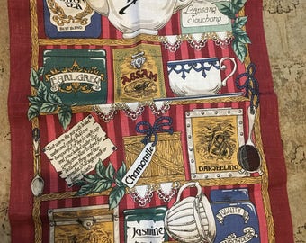 Vintage tea towel pure linen by ulster types of tea jasmine earl grey