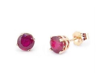 14K Rose Gold Ruby Earrings - Genuine Red Ruby Gemstone Stud Earrings - 1.25ct 5mm Round Studs - July Birthstone - Handcrafted Gift for Her
