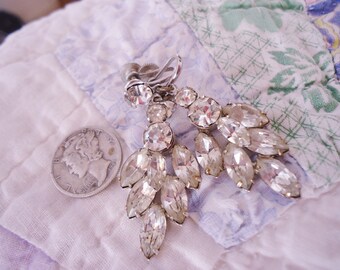 Vintage Art Deco/Early Retro Paste Rhinestones Dangle Screw Back Earrings