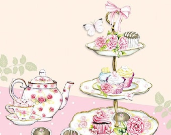 TEA PARTY NAPKINS, Afternoon Tea Napkins, Tea Napkins, Tea Luncheon Napkins, Tea Time Napkins, Decoupage Napkins, Tea Party, British Napkins
