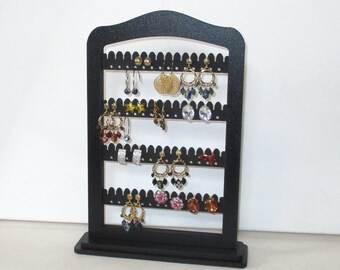 jewelry rack, earring organizer, Jewellery, earring stand, display, Earring holder , BLACK wood with stand base