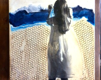 original encaustic painting- peek