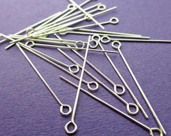 New 25mm 24 gauge 925 Sterling Silver Eye Pins 24pcs.