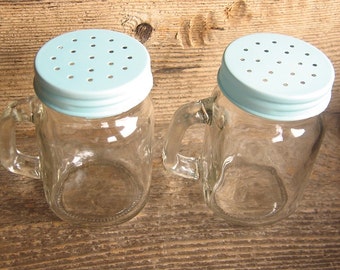 Sale Salt and Pepper Shakers/Recycled Painted in Robins Egg Blue