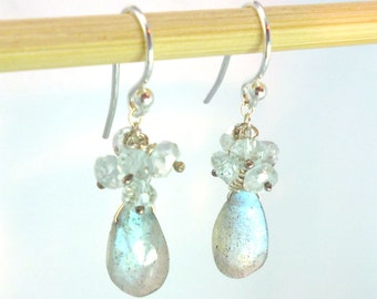 Blue Labradorite Earrings with Aquamarine .. Aquamarine Earrings .. Gemstone Earrings .. Handmade Jewelry