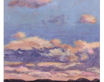 October Sunrise - Original Landscape Painting on Canvas 8x8 Sun Sky Clouds Low Horizon