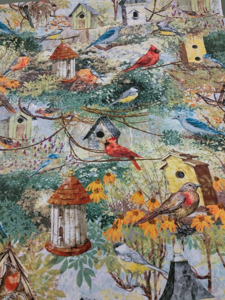 Bird houses and print fabric per yard/ Cotton print fabric/