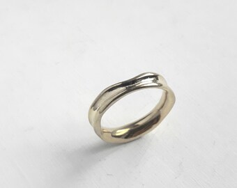 Organic Flowing Gold Wedding Band - White Gold - Fluid Nature Ring, Artisan, Boho, Unisex