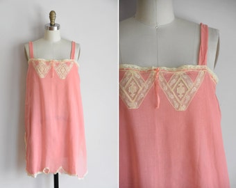30s Sheer Secrets teddy/ vintage 1920s lace teddy / vintage coral cotton onsie