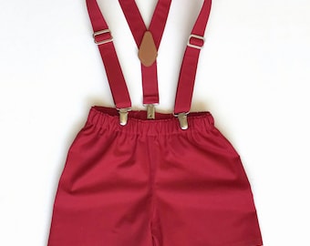 Red Boy's set,Suspenders Bow Tie Set,Infants suit, Red shortalls, summer outfit, ring bearer, ring-bearer, shorts, suspenders