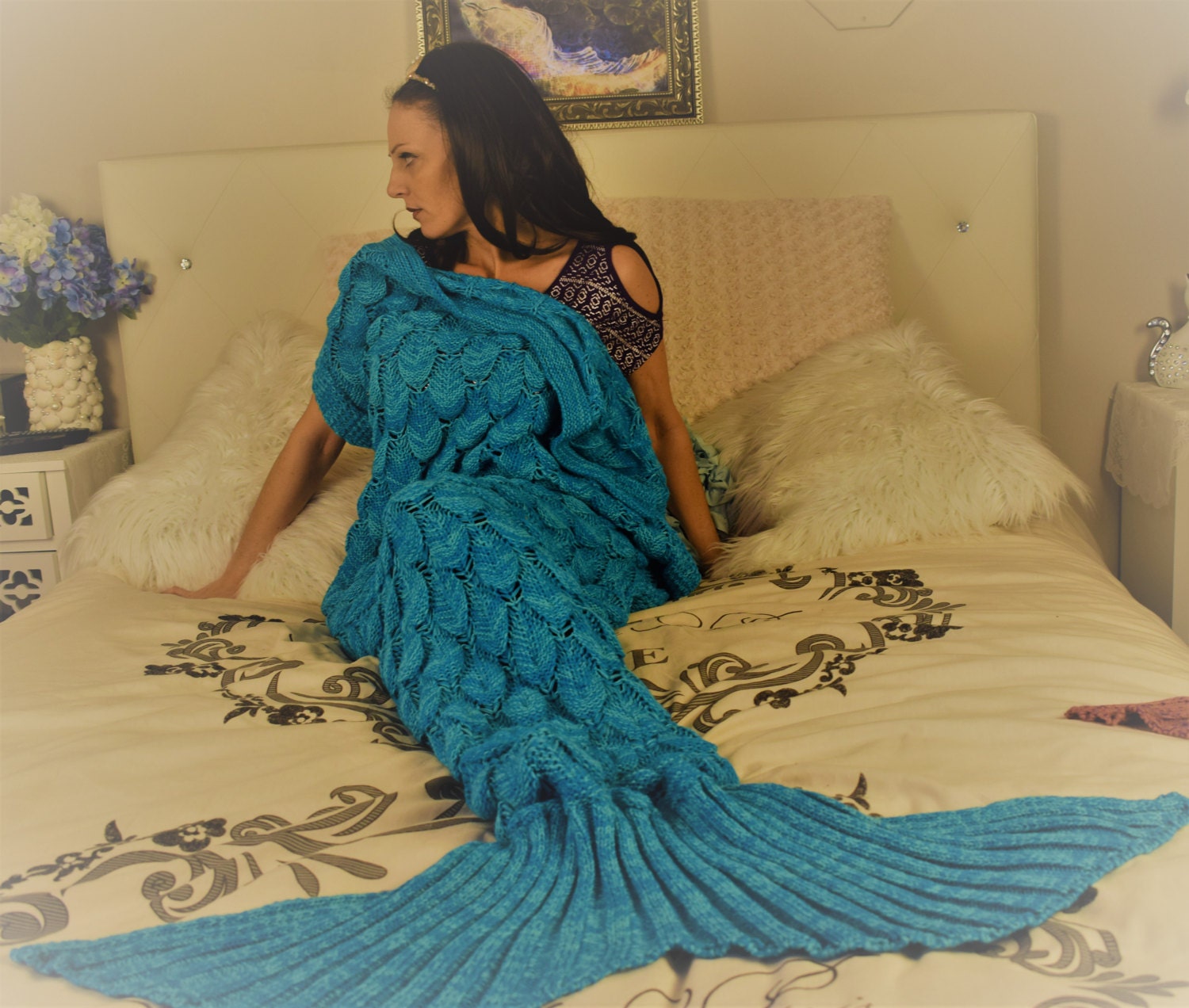 Blue turquoise Mermaid blanket adult mermaid blanketmermaid