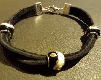 Yin Yang black leather strap
