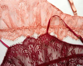 Lace bra, lace bralette, lingerie, lace lingerie, burgundy lingerie, red lingerie, red bra, red bralette, vintage bra,