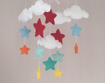 Baby mobile - Cot mobile - clouds and stars - Cloud Mobile - Nursery Decor - Rainbow Baby Mobile