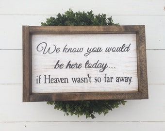 We Know You Would Be Here Today If Heaven Wasn't So Far Away Wood Framed Sign