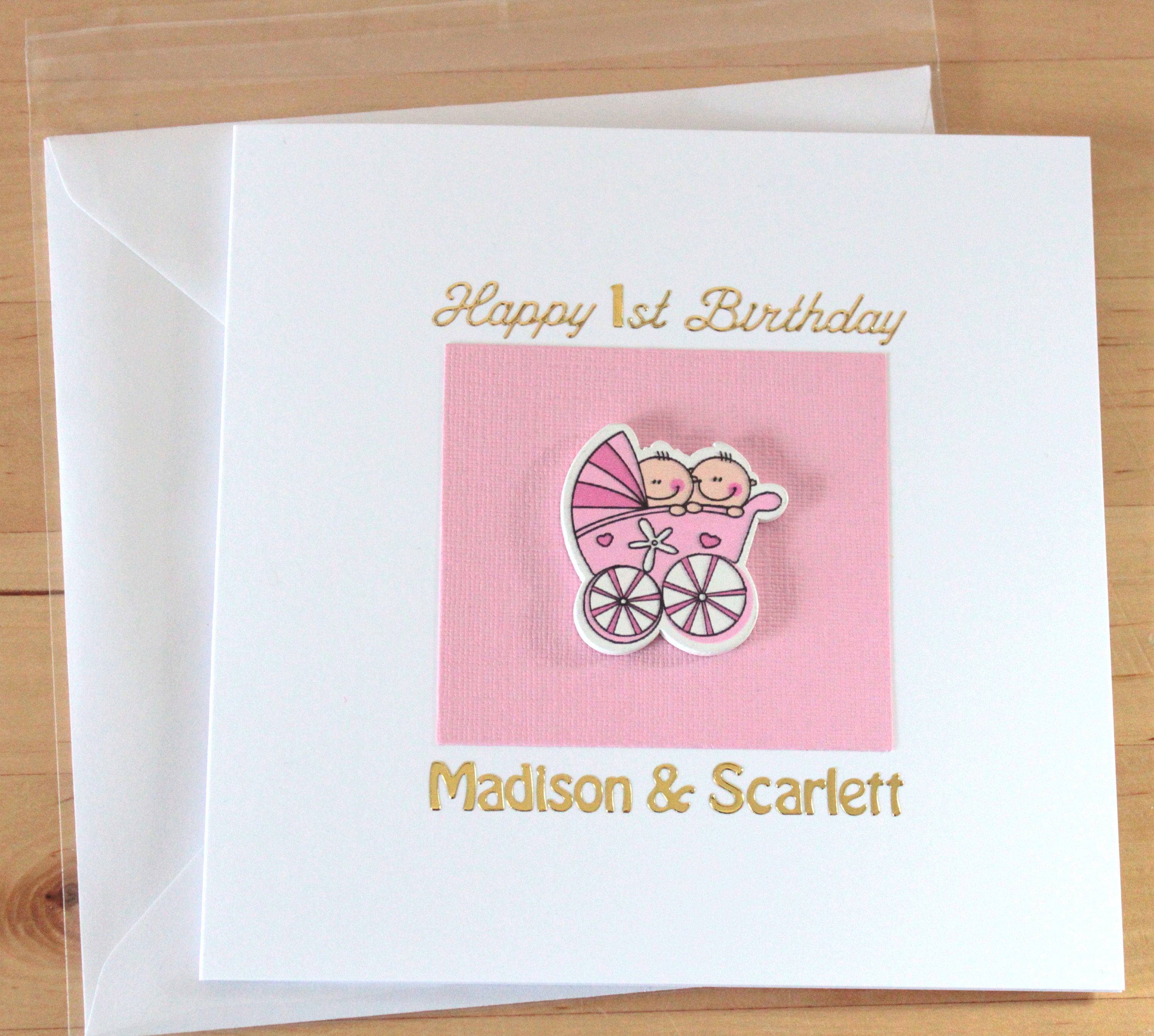 Personalised Twins first 1st birthday card gift Twin 1st