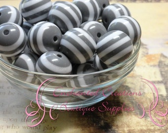 20mm Grey and White Striped Beads Qty 10