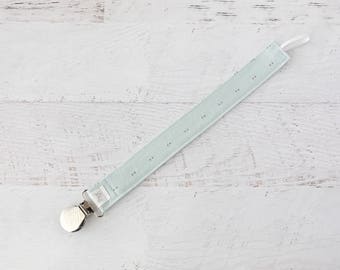Pacifier Clip, Soother Clip, Toy Clip, Fabric Pacifier Clip, Soother Strap, Binky Clip, Teether Clip, Mint, Grey Dot