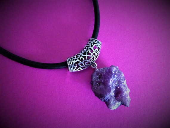 Pale Pastel Purple Titanium Opal Aura Druzy Quartz Crystal Choker Necklace Rough Raw Geode Crystals - Filigree - Angel AB Aurora Borealis