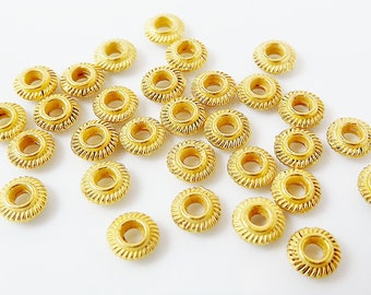Gold Round Ribbed Bead Saucer Spacers Matte Gold Plated Brass Beads, Beading, Metal Beads, Jewelry Supplies Findings 5mm x 2mm - 30pcs
