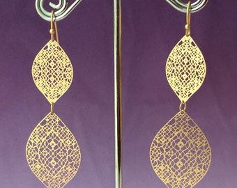Gold Bohemian Earrings, Gold Lace Filigree Earrings, Bohemian style earrings, Lace Earrings, Spanish Style Boho Earrings, Bridesmaid Earring