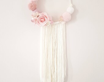 Pompom Floral Wall Hanging, Dream catcher, Nursery Decor, Baby Shower Decorations, Girl Nursery
